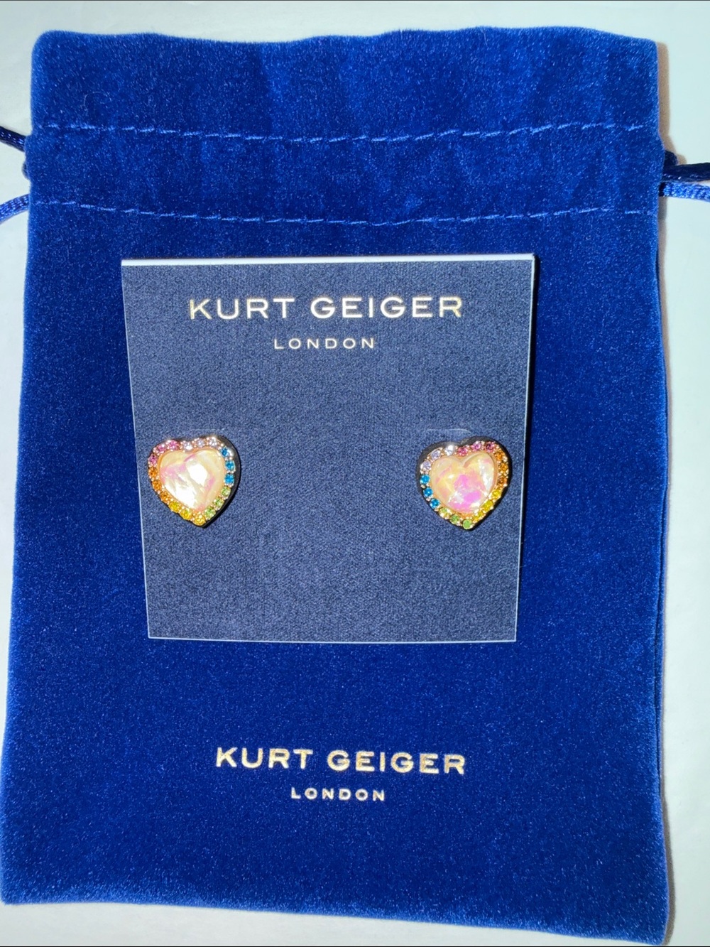 Kurt Geiger London Opal Heart Stud Earrings with Rainbow Crystal Halo